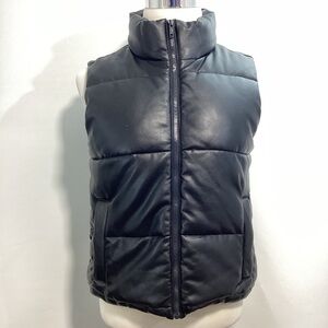 Women/Unisex Hollister Faux Leather Charcoal Puffer Vest FullZip Size S